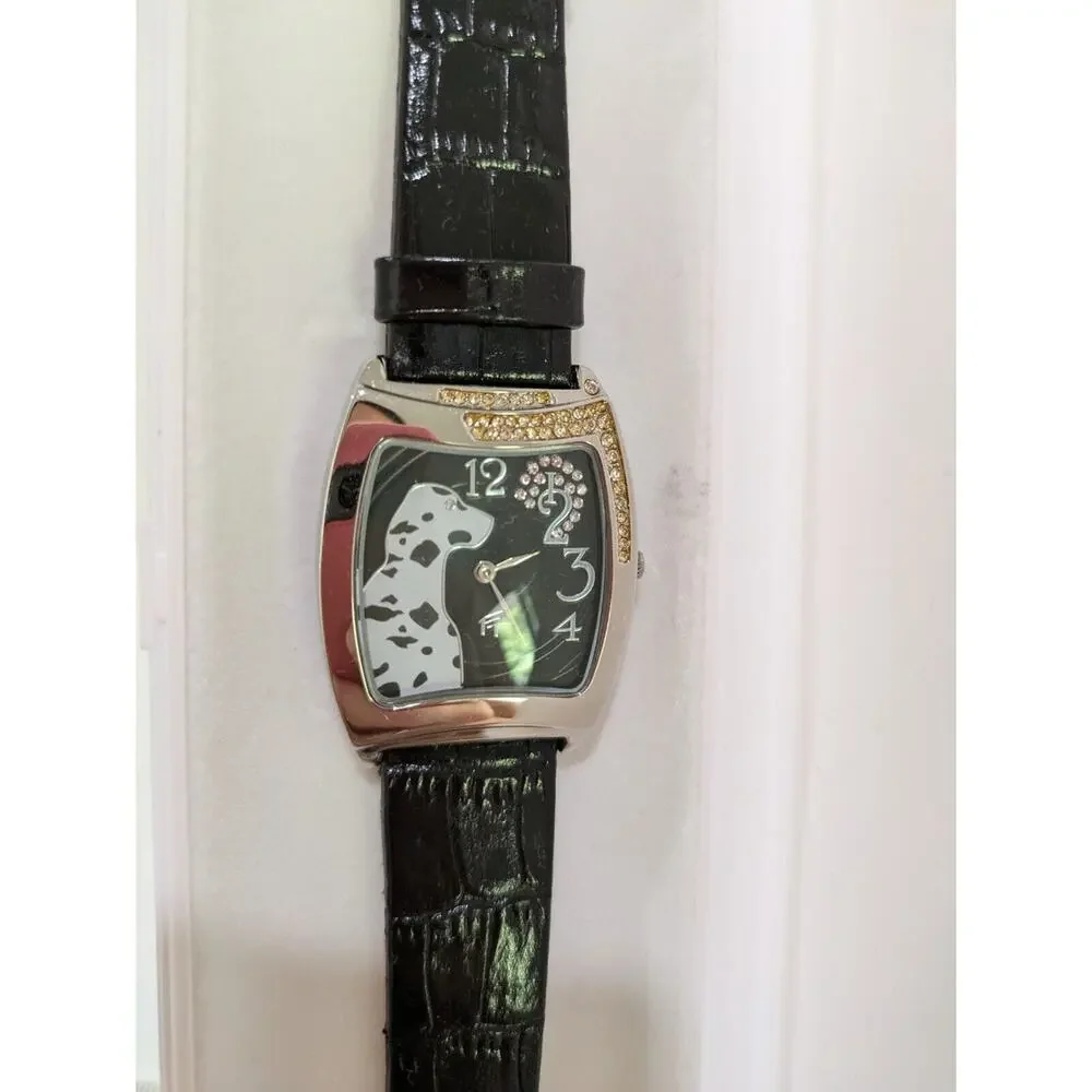 Women Watch Leather Black Dogs‎ Quartz Watch Rectangle Water Resist Genuine NWT